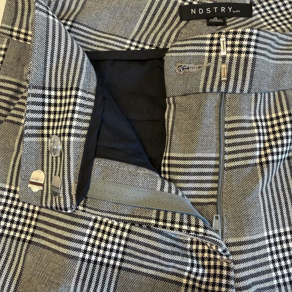 Plaid Slim Fit Trousers Tailored Mid Rise Minimalist Size 0 Gray Officewear - Picture 16 of 16